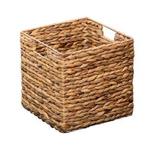 yinuopu natural straw square desktop storage basket iron wire handles decor seagrass woven wicker basket organizing shelves for desktop storage, storage baskets, etc. (size : 22x22x21.5cm)
