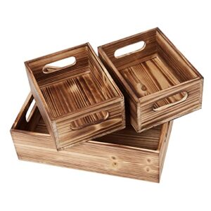 wooden crate stackable decorative wood crates set of 3 for storage display rustic nesting box basket home decoration boxes container bin with cutout handles farmhouse decor with natural wood aroma