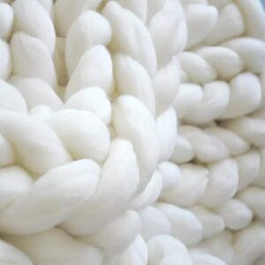 EASTSURE Chunky Knit Blanket Bulky Throw Merino Wool Hand Made Bed Sofa Throw Pet Bed Chair Mat Rug,White,32"x32"