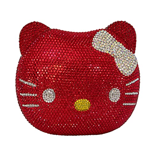 Hello Kitty Cat Crystal Clutch Couture Special Occasion Holiday Party Evening Bag Red & Silver