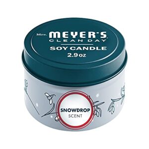mrs. meyer’s scented soy tin candle, 12 hour burn time, made with soy wax and essential oils, snowdrop, 2.9 oz