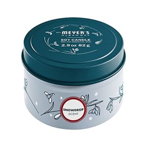 Mrs. Meyer's Scented Soy Tin Candle, 12 Hour Burn Time, Made with Soy Wax and Essential Oils, Snowdrop, 2.9 oz