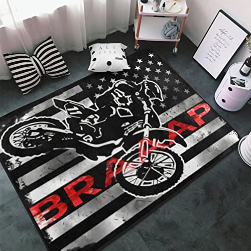 Niqqzit Motocross Dirt Bike American Flag Area Rugs 60x39 in Anti-Slip Door Mat, Ultra Soft Fuzzy Fluffy Carpet Large Floor Rug Bedroom Living Room Dorm Nursery Kitchen Home Decor