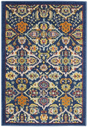 Nourison Allur Persian Navy Multicolor 2' x 3' Area -Rug, Easy -Cleaning, Non Shedding, Bed Room, Living Room, Dining Room, Kitchen (2x3)