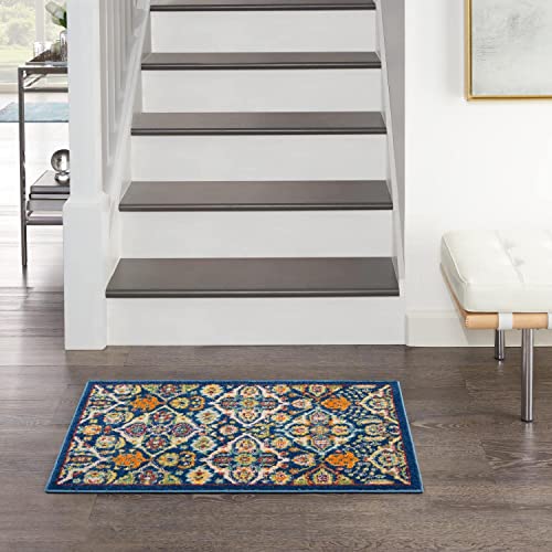 Nourison Allur Persian Navy Multicolor 2' x 3' Area -Rug, Easy -Cleaning, Non Shedding, Bed Room, Living Room, Dining Room, Kitchen (2x3)