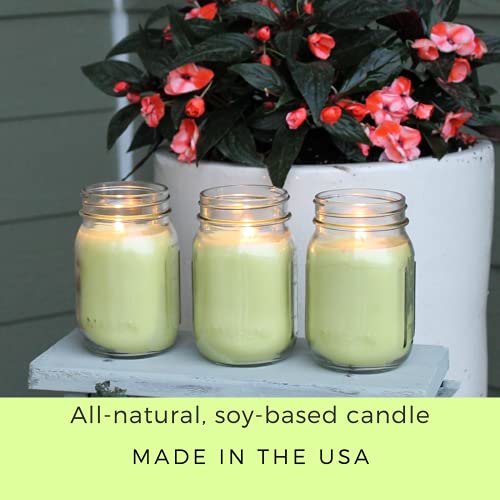 Mosquito Naturals Lemongrass Candles with Essential Oils (Set of 3) for Patio, Deck, Outdoor or Indoor Use - 88 Hour Burn - All Natural, Soy Base - Mason Jar with Lid, Made in USA (Lemongrass)