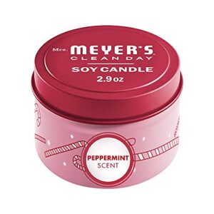 mrs. meyer’s scented soy tin candle, 12 hour burn time, made with soy wax and essential oils, peppermint, 2.9 oz