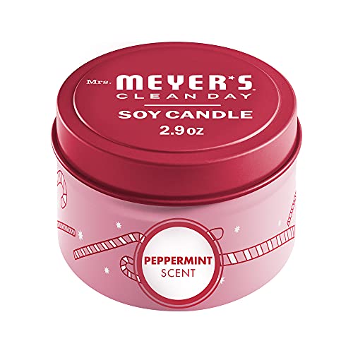 Mrs. Meyer's Scented Soy Tin Candle, 12 Hour Burn Time, Made with Soy Wax and Essential Oils, Peppermint, 2.9 oz