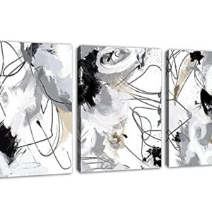 Abstract Canvas Wall Art for Bedroom Bathroom Living Room Wall Decor Black White Grey Modern Abstract Canvas Pictures Abstract Prints Artwork Home Office Wall Decoration 12" x 16" x 3 Pieces