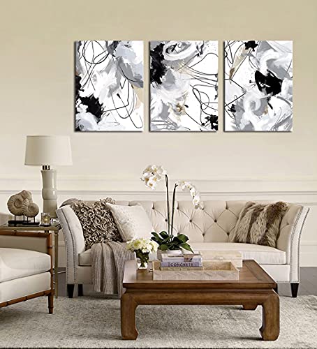 Abstract Canvas Wall Art for Bedroom Bathroom Living Room Wall Decor Black White Grey Modern Abstract Canvas Pictures Abstract Prints Artwork Home Office Wall Decoration 12" x 16" x 3 Pieces