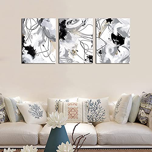 Abstract Canvas Wall Art for Bedroom Bathroom Living Room Wall Decor Black White Grey Modern Abstract Canvas Pictures Abstract Prints Artwork Home Office Wall Decoration 12" x 16" x 3 Pieces