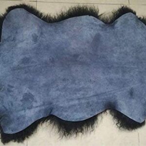 Genuine Tibetan/Mongolian Lambskin Sheepskin Hide Pelt Throw Area Rug Plate Wool Carpet Curly Sheep Fur in Bedroom, Living Room 3.5x2Ft (Black)