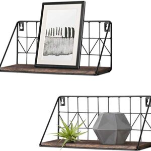 Mkono 5 Pack Set Wall Hanging Shelves 3 Pac Wood and Rope Shelves and 2 Pack Small Floating Shelves with Metal Basket Frame Home Decor Display Shelf for Bathroom, Bedroom, Living Room