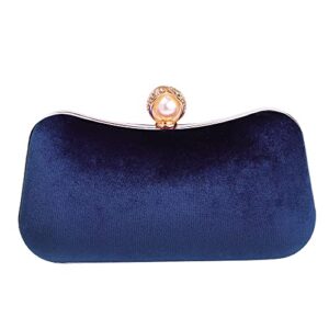 mulian lily navy blue velvet evening bags for women with flower closure rhinestone pearl embellished cluth purse for party wedding m505