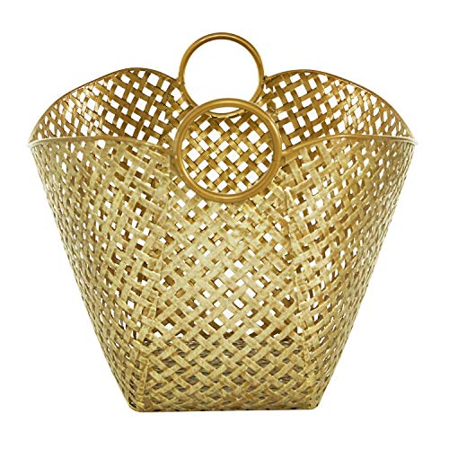 Deco 79 Metal Woven Inspired Storage Basket with Handles, 17" x 13" x 11", Gold