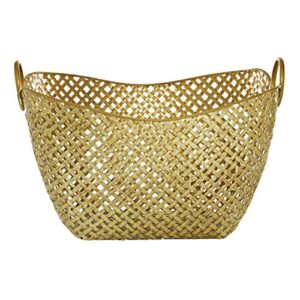 Deco 79 Metal Woven Inspired Storage Basket with Handles, 17" x 13" x 11", Gold