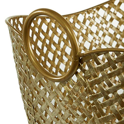 Deco 79 Metal Woven Inspired Storage Basket with Handles, 17" x 13" x 11", Gold