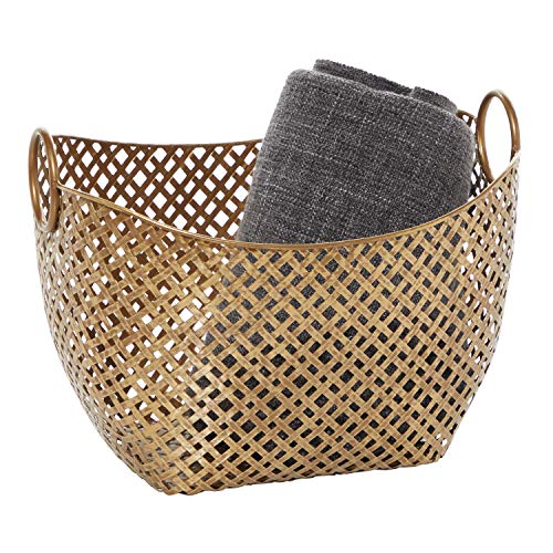 Deco 79 Metal Woven Inspired Storage Basket with Handles, 17" x 13" x 11", Gold