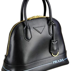 Prada City Calf Dome Blue Stripe Black Satchel 1BA200