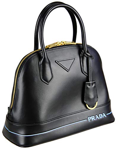 Prada City Calf Dome Blue Stripe Black Satchel 1BA200