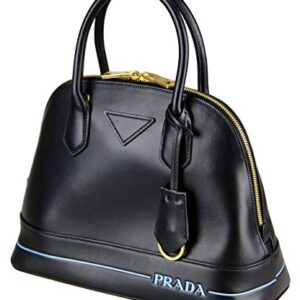 Prada City Calf Dome Blue Stripe Black Satchel 1BA200