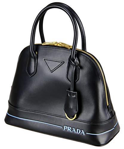 Prada City Calf Dome Blue Stripe Black Satchel 1BA200