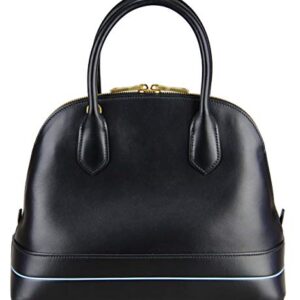 Prada City Calf Dome Blue Stripe Black Satchel 1BA200