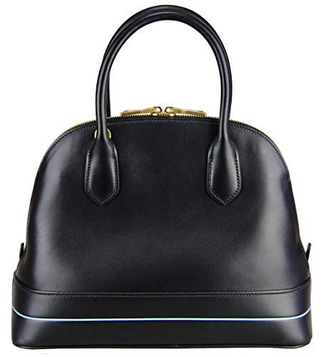 Prada City Calf Dome Blue Stripe Black Satchel 1BA200