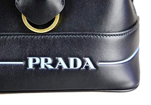 Prada City Calf Dome Blue Stripe Black Satchel 1BA200