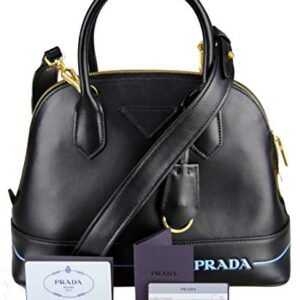 Prada City Calf Dome Blue Stripe Black Satchel 1BA200