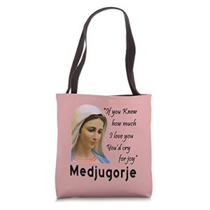 our lady queen of peace virgin mary totus tuus medjugorje tote bag