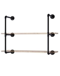 2 tier industrial shelves brackets, wall mount iron pipe shelves, pipe floating shelves for diy open bookshelf office kitchen home bar (plank not included) (2-tier)