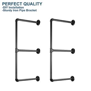 2 Tier Industrial Shelves Brackets, Wall Mount Iron Pipe Shelves, Pipe Floating Shelves for DIY Open Bookshelf Office Kitchen Home Bar (Plank Not Included) (2-Tier)