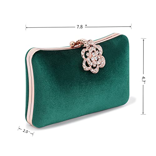 Mulian LilY Green Velvet Evening Bags For Women With Flower Closure Rhinestone Crystal Embellished Clutch Purse For Party Wedding M453