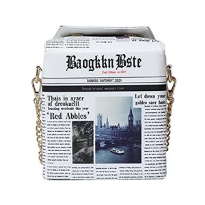 kuang! women novelty newspaper evening handbag clutch square box bag envelope purse chain shoulder bag for ladies