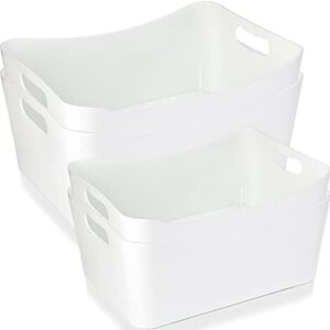 peohud 4 pack white plastic storage bins, pantry organizer bin with handles, open storage organizing bins for classroom, office, school, shelves, cabinet collection container bin, under sink organizer