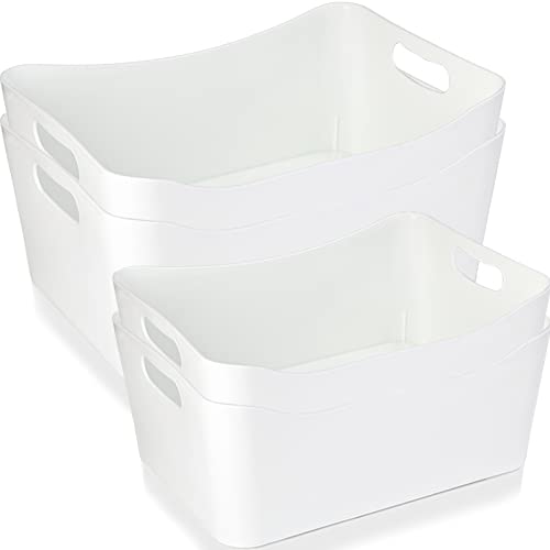 Peohud 4 Pack White Plastic Storage Bins, Pantry Organizer Bin with Handles, Open Storage Organizing Bins for Classroom, Office, School, Shelves, Cabinet Collection Container Bin, Under Sink Organizer