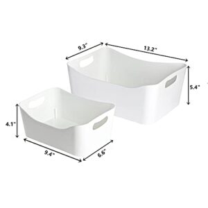 Peohud 4 Pack White Plastic Storage Bins, Pantry Organizer Bin with Handles, Open Storage Organizing Bins for Classroom, Office, School, Shelves, Cabinet Collection Container Bin, Under Sink Organizer