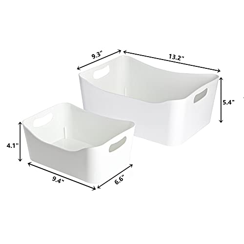 Peohud 4 Pack White Plastic Storage Bins, Pantry Organizer Bin with Handles, Open Storage Organizing Bins for Classroom, Office, School, Shelves, Cabinet Collection Container Bin, Under Sink Organizer