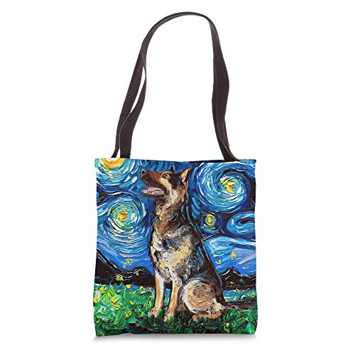 Happy German Shepherd Starry Night Dog Art by Aja Tote Bag