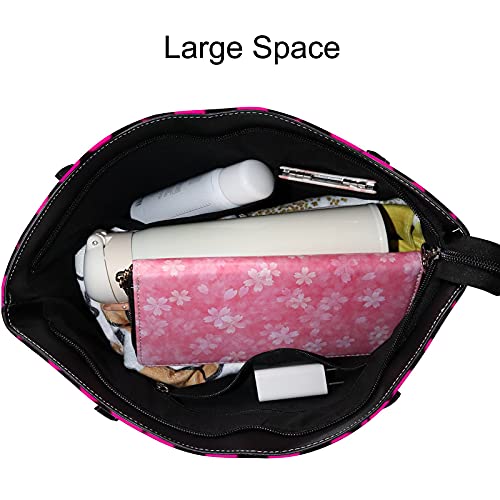 Women Fashion Handbags, Shoulder Bag,Tote Bag, Big Capacity Handbag, PU leather handbag, Beach Tote Bags, Weekender Travel Bag, travel, shopping, Pink and Black Plaid