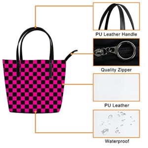 Women Fashion Handbags, Shoulder Bag,Tote Bag, Big Capacity Handbag, PU leather handbag, Beach Tote Bags, Weekender Travel Bag, travel, shopping, Pink and Black Plaid