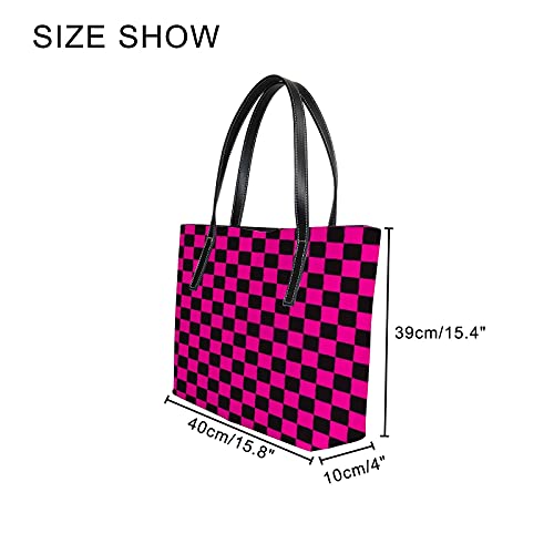 Women Fashion Handbags, Shoulder Bag,Tote Bag, Big Capacity Handbag, PU leather handbag, Beach Tote Bags, Weekender Travel Bag, travel, shopping, Pink and Black Plaid