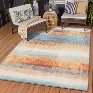 luxe weavers aquabury rustic distressed indoor/outdoor 7654 multi 5×7 abstract area rug