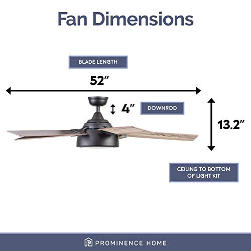 Prominence Home 51639-01 Potomac Smart Ceiling Fan and Remote, 52, Matte Black