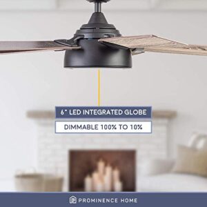 Prominence Home 51639-01 Potomac Smart Ceiling Fan and Remote, 52, Matte Black