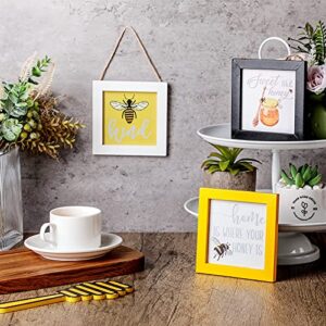 3 Pieces Bee Hanging Signs Tiered Tray Signs for Home Wood Signs Tray Decor Farmhouse Tiered Tray Decorations Set Wood Table Kitchen Signs Home Decor for Home Office