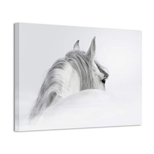 artistic path white horse canvas wall art: animal picture white mystical horse printed artwork for home decor (16”w x 12”h,multi-sized)