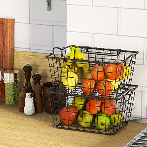 SimpleHouseware 2 Pack Stackable Single Wire Basket, (11.5 x 15 x 7.5 in)