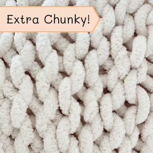 Adyrescia Chunky Knit Blanket Throw | 100% Hand Knit with Jumbo Chenille Yarn (50"x60", Cream White)